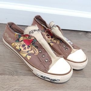 Ed Hardy Love Kills Brown & Tan Laceless Sneakers